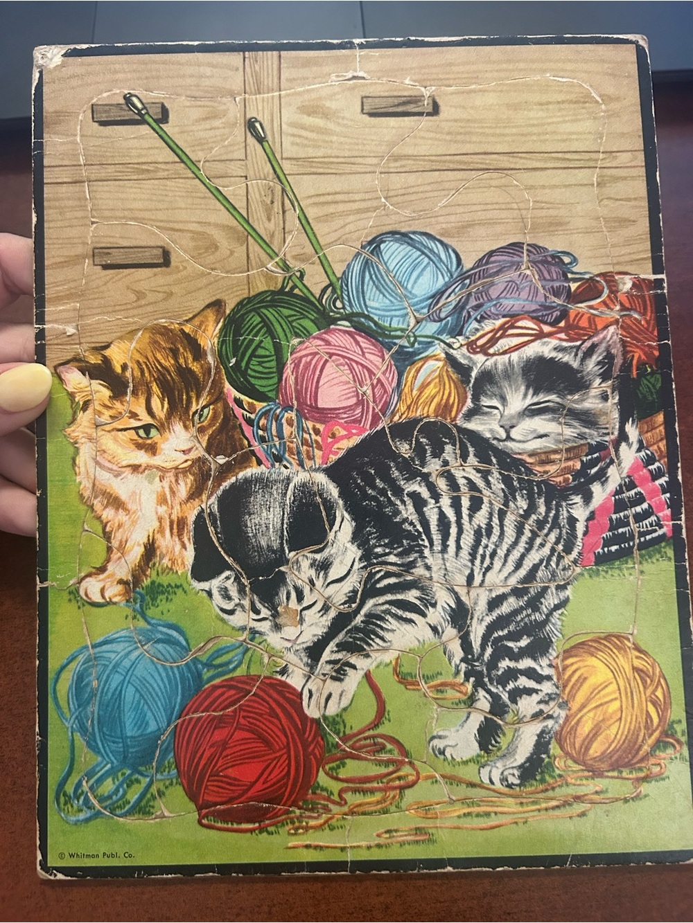 Vintage Whitman Kittens Playing with Yarn Tray Puzzle Complete USA